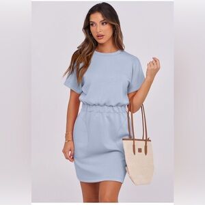 NWT-Small 2026 Summer Casual Short Sleeve Crew Neck Elastic Waist T Shirt Dress
